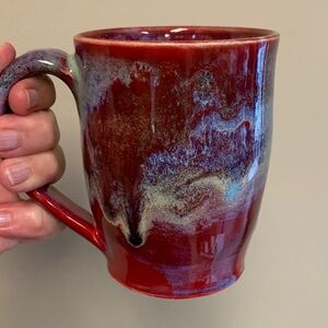 Handcrafted Red and Blue Ceramic Mug